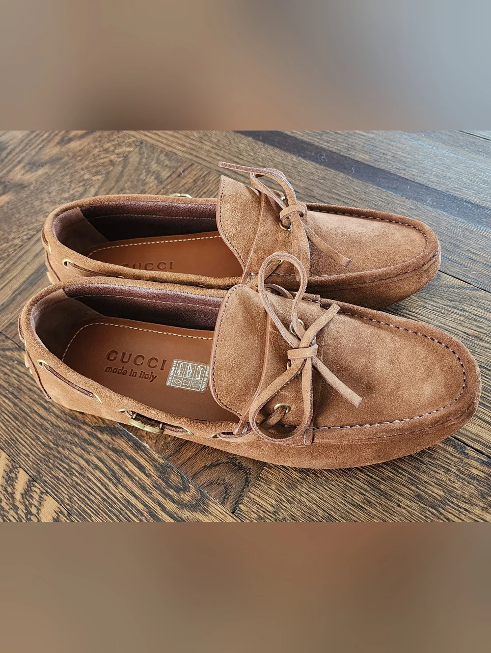 $950 Brand New Gucci GG Men's Brown Suede Driver Loafers G7.5 US 8